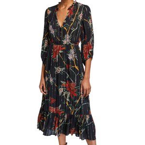 Ba&sh Patty Floral Print V-Neck Flounce Midi Dress